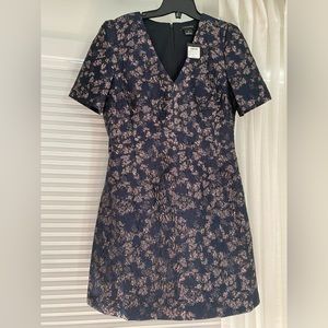 NWT Navy & Bronze Brocade Mini dress